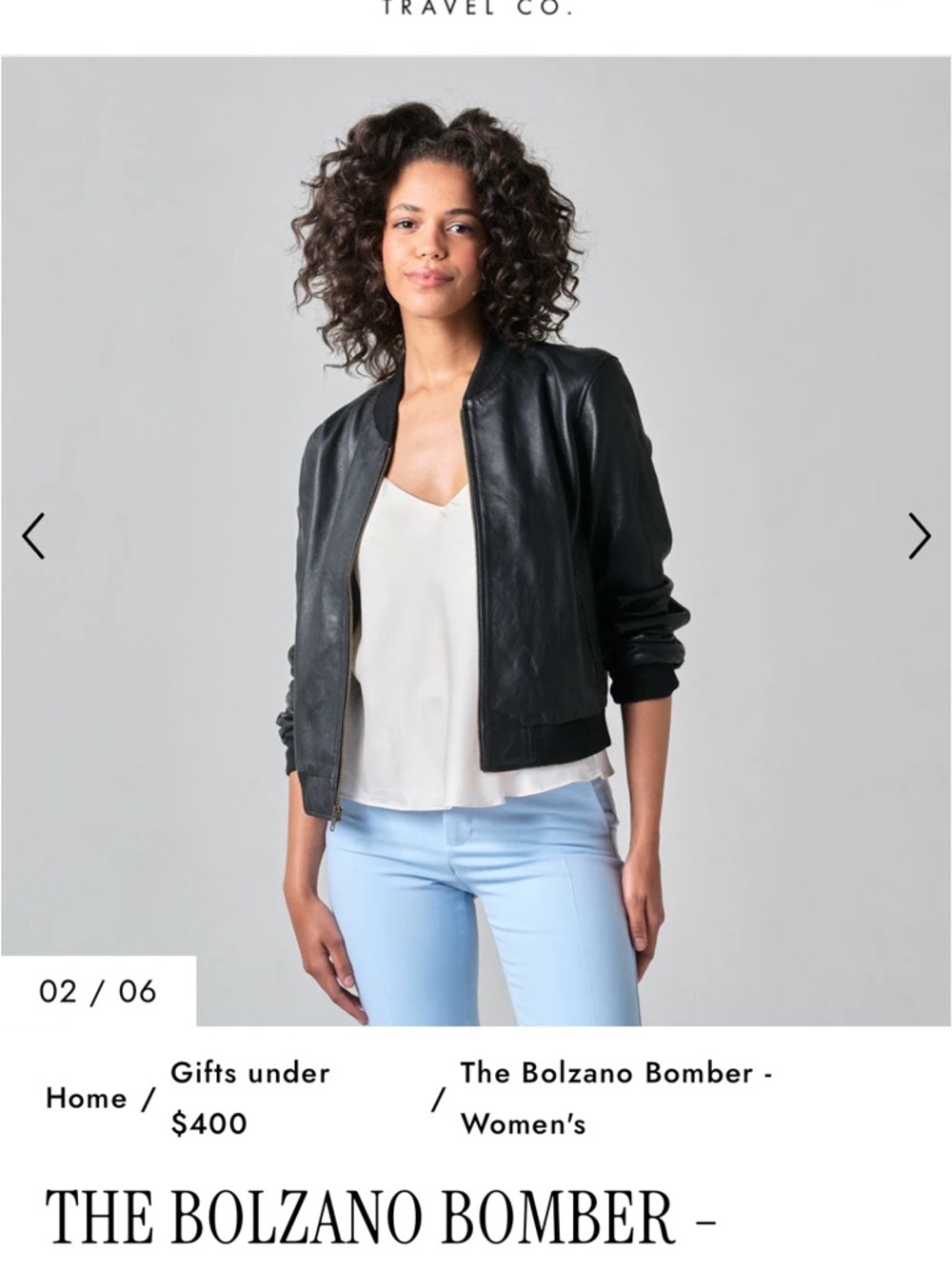 Wanderer’s Travel Co Ladies Bolzano Bomber jacket in full grain Lamb leather